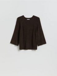 Gładki sweter - brązowy. Brązowe swetry damskie Reserved, l, bez wzorów, z dzianiny, bez kołnierzyka, bez ramiączek, bez kaptura. Za 89.99 zł.