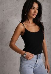 Czarny Bieliźniany Top z Bawełny z Koronką na Regulowanych Ramiączkach Beralisse. Czarne bluzki damskie Renee, m, bez wzorów, z bawełny, bez kołnierzyka, bez ramiączek. Za 39.99 zł.