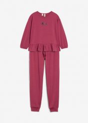Koszulka i spodnie do jogginu z bawełny organicznej(2 części). Fioletowe t-shirty i topy dla dziewczynek bonprix, bez wzorów, z bawełny, bez ramiączek. Za 94.99 zł.