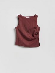 Bluzka z lyocellem - bordowy. Czerwone bluzki damskie Reserved, l, bez wzorów, z lyocellu, bez kołnierzyka, bez ramiączek. Za 99.99 zł.