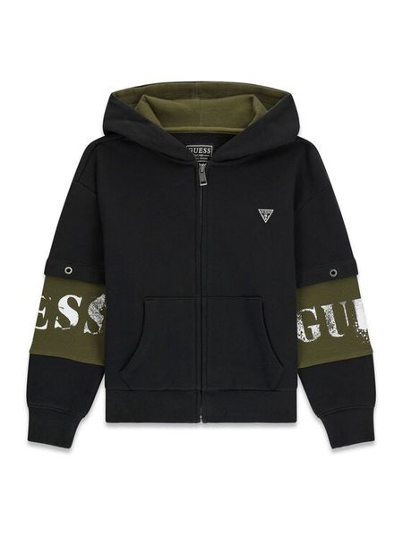 Guess Bluza L6BQ17 K8045 Czarny Regular Fit. Czarne bluzy dla chłopców Guess, z aplikacjami, bez ramiączek, bez kaptura. Za 264.99 zł.