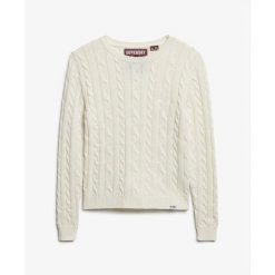Sweter z cienkimi warkoczami, klasyczny, okrągły dekolt, damski Superdry. Białe swetry damskie Superdry., na zimę, m, bez wzorów, z dzianiny, eleganckie, bez kołnierzyka, bez ramiączek, bez kaptura. Za 191.00 zł.