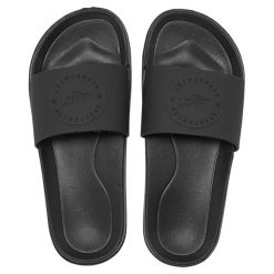 Klapki damskie 4F 4FWSS25FSLIF018. Czarne klapki damskie 4f, bez wzorów, z materiału, bez obcasa. Za 69.99 zł.