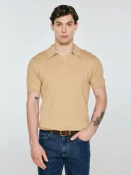 Sweter męski polo z krótkim rękawem beżowy Matisonis 801. Brązowe swetry przez głowę męskie Big Star, l, bez wzorów, z bawełny, bez kołnierzyka. Za 159.99 zł.