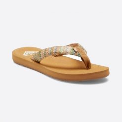 Japonki damskie Roxy Porto Raffia. Brązowe obuwie sportowe damskie Roxy, bez wzorów, z bawełny. Za 129.99 zł.