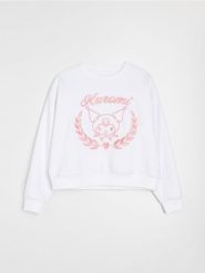 Dresowa bluza crewneck z haftem Kuromi - biały. Białe bluzy damskie Sinsay, l, bez wzorów, z dresówki, bez kaptura. Za 49.99 zł.
