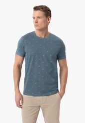 T-shirt z nadrukiem TM-LEIF. Niebieskie t-shirty męskie Volcano, l, bez wzorów, z bawełny, eleganckie, bez kołnierzyka. Za 69.99 zł.