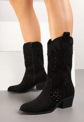 Czarne Ażurowe Botki na Obcasie w Stylu Kowbojek Lissemi. Czarne botki damskie Born2be, na jesień, z jeansu, eleganckie, bez obcasa, na obcasie, bez zapięcia. Za 129.99 zł.
