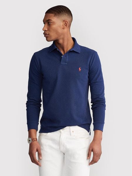 Polo Ralph Lauren Polo 710681126038 Granatowy Slim Fit. Niebieskie koszulki polo męskie Polo Ralph Lauren, m, bez wzorów, z bawełny, bez ramiączek. Za 569.99 zł.