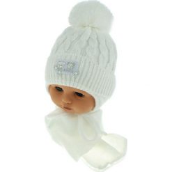 Czapka niemowlęca z szalikiem CZ+S 150B biała. Czapki dla dzieci marki Proman. Za 39.76 zł.
