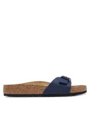 Birkenstock Klapki Madrid Bf 1015155 Niebieski. Niebieskie klapki damskie Birkenstock, bez wzorów, ze skóry, bez obcasa. Za 309.99 zł.