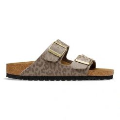 BIRKENSTOCK Arizona SYN Leo Gray Taupe Klapki damskie. Szare klapki damskie Birkenstock, bez wzorów, eleganckie, bez obcasa. Za 399.99 zł.