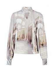 Monari Damska bluzka koszulowa - Glamour Nights Kobiety beżowy|szary nadruk, 44. Brązowe bluzki damskie Monari, bez wzorów, z dresówki, glamour, bez kołnierzyka, bez ramiączek. Za 599.95 zł.