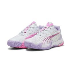 Damskie buty do padla NOVA Elite PUMA Silver Mist White Vivid Violet Gray Purple. Białe obuwie sportowe damskie Puma, bez wzorów. W wyprzedaży za 477.40 zł.