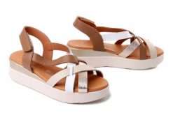 Oh! My Sandals 5952 doya taupe combi, sandały damskie. Brązowe sandały damskie Oh My Sandals, bez wzorów, ze skóry, bez obcasa, na koturnie, bez zapięcia. Za 235.92 zł.