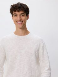 Sweter ze strukturalnej dzianiny - biały. Białe swetry przez głowę męskie Reserved, l, bez wzorów, z bawełny, bez kołnierzyka. Za 99.99 zł.