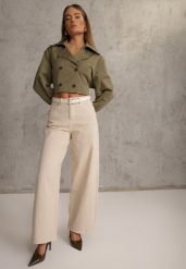 Beżowe Szerokie Jeansy Bawełniane High Waist Fyrlyss. Brązowe jeansy damskie Renee, z podwyższonym stanem. Za 119.99 zł.