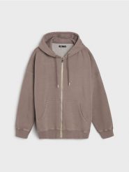 Bluza z kapturem z efektem sprania - brązowy. Brązowe bluzy damskie Sinsay, l, bez wzorów, z kapturem. W wyprzedaży za 33.99 zł.