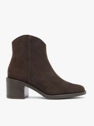 Ciemnobrązowe botki kowbojki. Brązowe botki damskie Ryłko, ze skóry, eleganckie, bez obcasa, na obcasie, bez zapięcia. Za 449.99 zł.