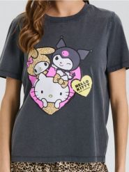 Koszulka z nadrukiem Hello Kitty - szary. Szare t-shirty damskie Sinsay, l, bez wzorów, bez kołnierzyka. Za 39.99 zł.
