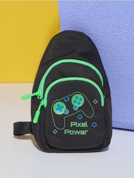 Plecak na ramię z motywem gamingowym - czarny. Czarne torby i plecaki dziecięce Sinsay, małe. Za 25.99 zł.