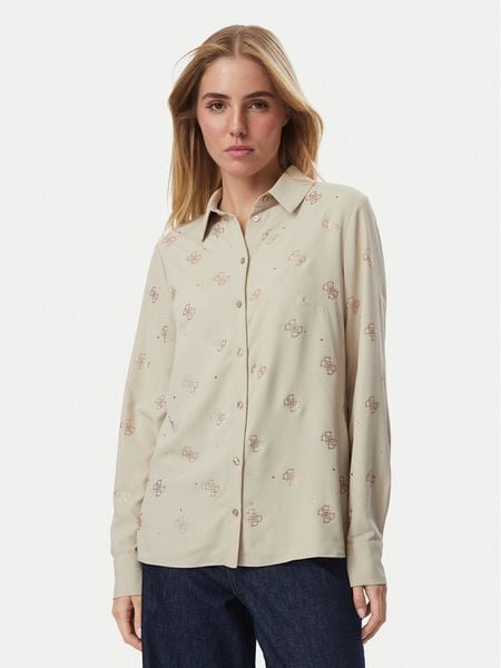 Guess Koszula W5BH80 W2982 Beżowy Regular Fit. Brązowe bluzki damskie Guess, s, z aplikacjami, bez kołnierzyka, bez ramiączek. Za 524.99 zł.