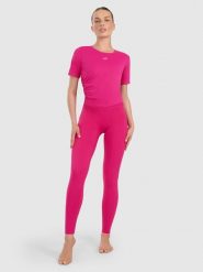 4F Legginsy do jogi i pilatesu szybkoschnące damskie - różowe L. Czerwone legginsy damskie 4f, l, bez wzorów, z dzianiny. Za 169.99 zł.
