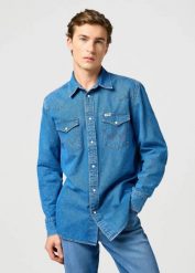 WRANGLER MĘSKA KOSZULA JEANSOWA WRANGLER WESTERN SHIRT COOL MEDIUM 112362373. Koszule męskie Wrangler, m, bez wzorów, z jeansu, bez kołnierzyka, bez ramiączek. Za 179.99 zł.