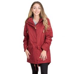 Parka Damska Wodoodporne Clea. Czerwone parki damskie Trespass, l, bez wzorów, z materiału, z kapturem. Za 248.99 zł.