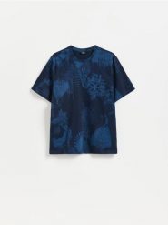 T-shirt regular z bawełny merceryzowanej - granatowy. Niebieskie t-shirty męskie Reserved, l, bez wzorów, z bawełny, bez kołnierzyka. Za 69.99 zł.