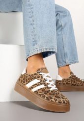 Panterkowe Klasyczne Sneakersy Tenisówki na Niskiej Platformie Denirla. Obuwie sportowe damskie Renee, bez wzorów, z jeansu, eleganckie, bez zapięcia. Za 84.99 zł.