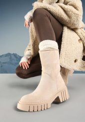 Beżowe Botki na Grubej Podeszwie Daldala. Brązowe botki damskie Born2be, eleganckie, za kostkę, bez obcasa, na płaskiej podeszwie, bez zapięcia. Za 119.99 zł.