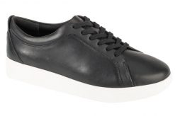 Damskie skórzane buty sportowe FitFlop Rally. Czarne obuwie sportowe damskie Flip Flop, bez wzorów, z jeansu, tenisowe. Za 546.50 zł.