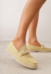 Żółte Mokasyny z Prostokątną Metaliczną Ozdobą Aeleorane. Żółte mokasyny damskie Born2be, z materiału, klasyczne. Za 119.99 zł.