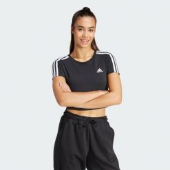 Koszulka Essentials 3-Stripes. Białe koszulki sportowe damskie Adidas, l, bez wzorów, eleganckie, bez kołnierzyka. Za 89.99 zł.