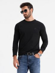 Longsleeve męski SLIM FIT z elastanem i printem czarny V1 OM-LSBC-0124 S. Czarne bluzki z długim rękawem męskie Ombre, m, bez wzorów, z elastanu, bez kołnierzyka. Za 226.92 zł.