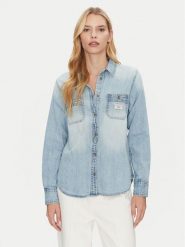 Guess Jeans Koszula jeansowa W5RH37 D5M83 Niebieski Regular Fit. Niebieskie bluzki damskie Guess Jeans, m, z aplikacjami, z bawełny, bez kołnierzyka, bez ramiączek. Za 174.00 zł.