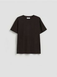 T-shirt regular z lnem - brązowy. Brązowe t-shirty męskie Reserved, l, bez wzorów, z bawełny, bez kołnierzyka. Za 99.99 zł.