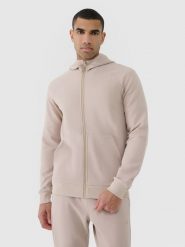 4F Bluza dresowa rozpinana z kapturem męska - beżowa M. Brązowe bluzy męskie 4f, m, bez wzorów, z bawełny, z kapturem. W wyprzedaży za 99.99 zł.