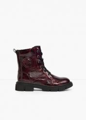 Kozaki sznurowane Tom Tailor w optyce lakierków. Czerwone kozaki damskie bonprix, bez obcasa. Za 249.99 zł.