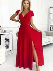 Sukienka Model Crystal 411-2 Red - Numoco. Czerwone sukienki damskie NUMOCO, l, bez wzorów, z elastanu, wizytowe, bez kołnierzyka, plus size, bez ramiączek, maxi, kopertowe. Za 677.98 zł.
