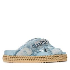 Klapki Mou. Niebieskie klapki damskie Mou, bez wzorów, bez obcasa. Za 559.99 zł.