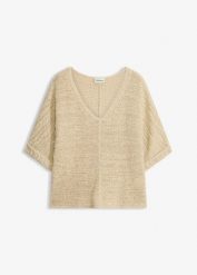 Gruby sweter z przędzy wstążkowej. Niebieskie swetry damskie bonprix, bez wzorów, bez kołnierzyka, bez ramiączek, bez kaptura. Za 119.99 zł.