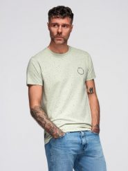 T-shirt męski bawełniany z nadrukiem i okrągłym dekoltem – miętowy V3 - Rozmiar: XXL. Zielone t-shirty męskie Ombre Clothing, na lato, m, bez wzorów, z bawełny, eleganckie, bez kołnierzyka. W wyprzedaży za 34.99 zł.