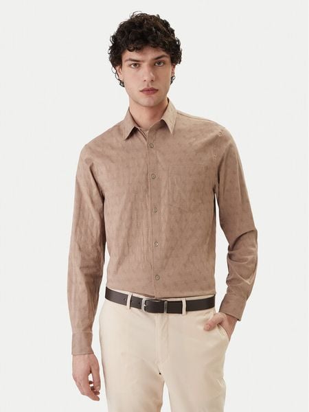 Guess Koszula M6GH18 W1713 Brązowy Regular Fit. Brązowe koszule męskie Guess, m, z aplikacjami, z bawełny, bez kołnierzyka, bez ramiączek. Za 242.99 zł.