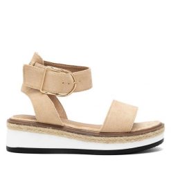 Espadryle DeeZee. Brązowe sandały damskie DeeZee, bez wzorów, bez obcasa, bez zapięcia. Za 79.99 zł.