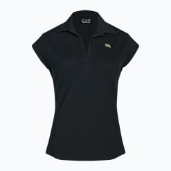 Koszulka polo damska EA7 Emporio Armani Train Costa Smeralda. Niebieskie koszulki sportowe damskie EA7 Emporio Armani, l, bez wzorów, z bawełny, bez kołnierzyka, bez ramiączek. Za 379.99 zł.