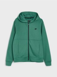 Rozpinana bluza z kapturem z domieszką wiskozy - zielony. Zielone bluzy męskie Sinsay, l, bez wzorów, z wiskozy, z kapturem. Za 69.99 zł.