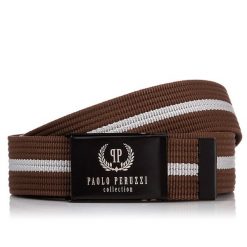 Pasek parciany PAOLO PERUZZI PW-15-105 cm brązowy. Brązowe paski damskie Paolo Peruzzi, bez wzorów, z materiału. Za 34.99 zł.