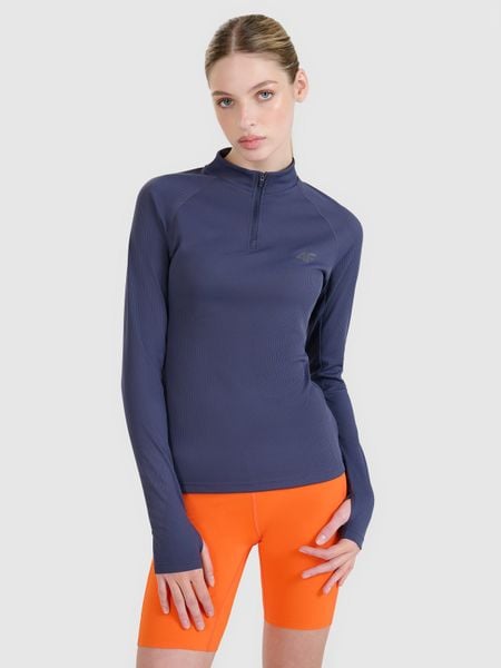 4F Longsleeve do biegania w terenie szybkoschnący damski - ciemny szary S. Szare koszulki sportowe damskie 4f, l, bez wzorów, z dzianiny, bez kołnierzyka, bez ramiączek, do biegania. W wyprzedaży za 99.99 zł.